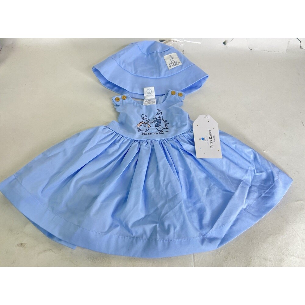 Peter Rabbit Beatrix Potter Dress and Matching Hat Infant Baby Girls 0-3 Months